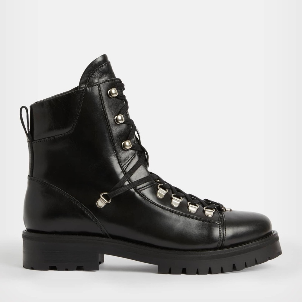 All Saints Franka Leather Boots Black Lace-Up Women's Combat Boots